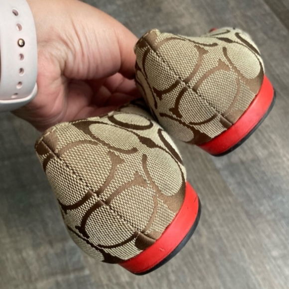 Coach Reddish Orange Flats with Gold Buckles - Picture 4 of 7